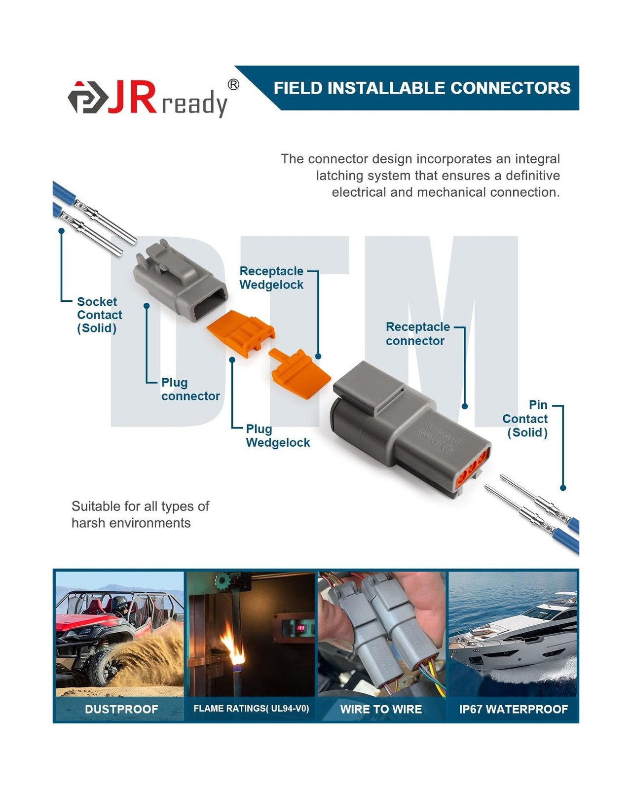 JRready Deutsch DTM 3 Pin Connectors 4 Kits, Waterproof Electrical Wire Conne…