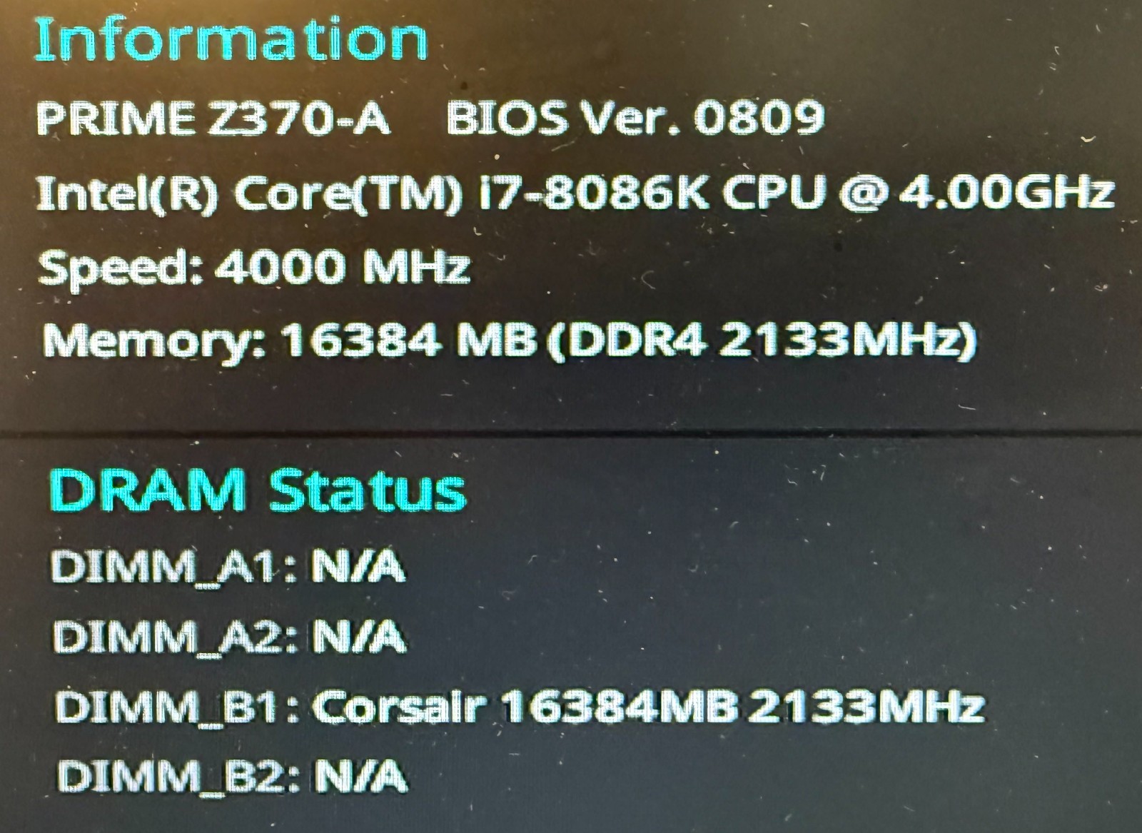 ASUS Prime Z370-A LGA 1151 ATX Intel i7-8086K CPU @ 4.00GHz 16Gb DDR3 RAM