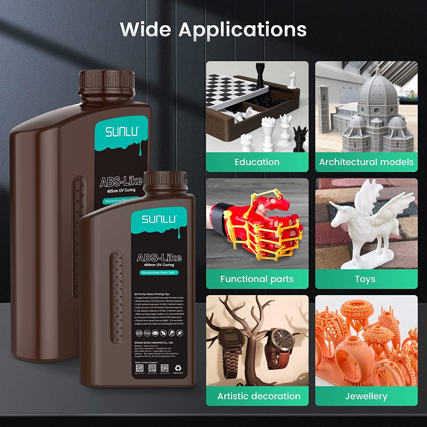 SUNLU 1KG 3D Printer Resin Standard/Water Washable/ABS-Like/Nylon-Like 405nm LCD