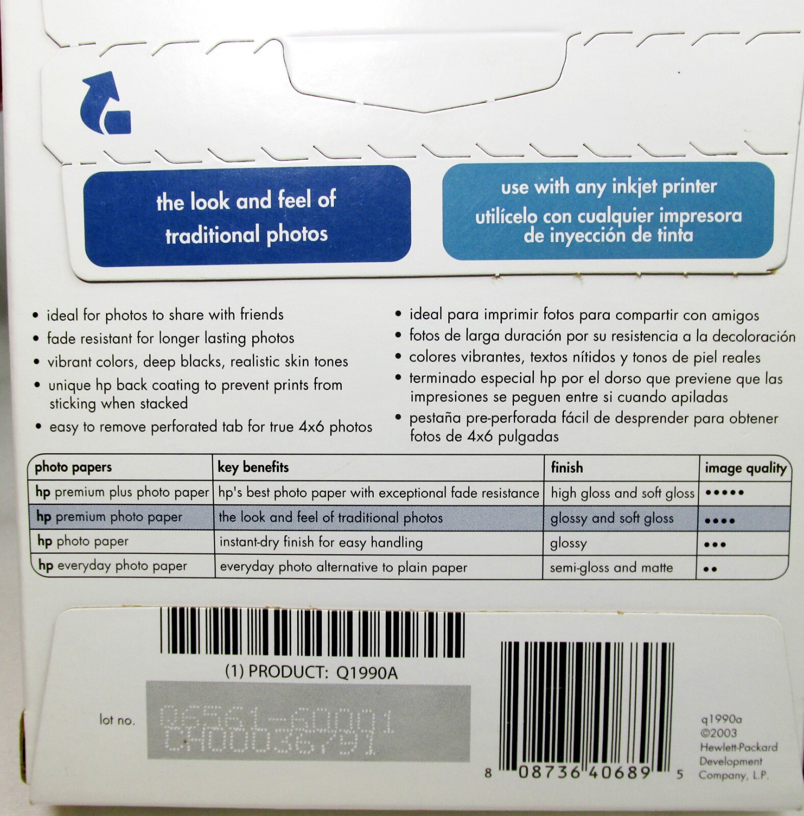 HP Premium Glossy Photo Paper 4X6 Inject 100 Sheets 10 Mil Papel NEW Sealed