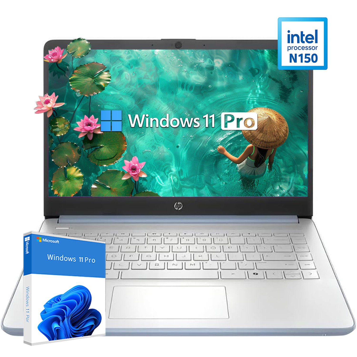 HP 14″ Laptop UpTo 3.6GHz Intel N150 UpTo 16GB RAM 128eMMC Win11Pro – open box