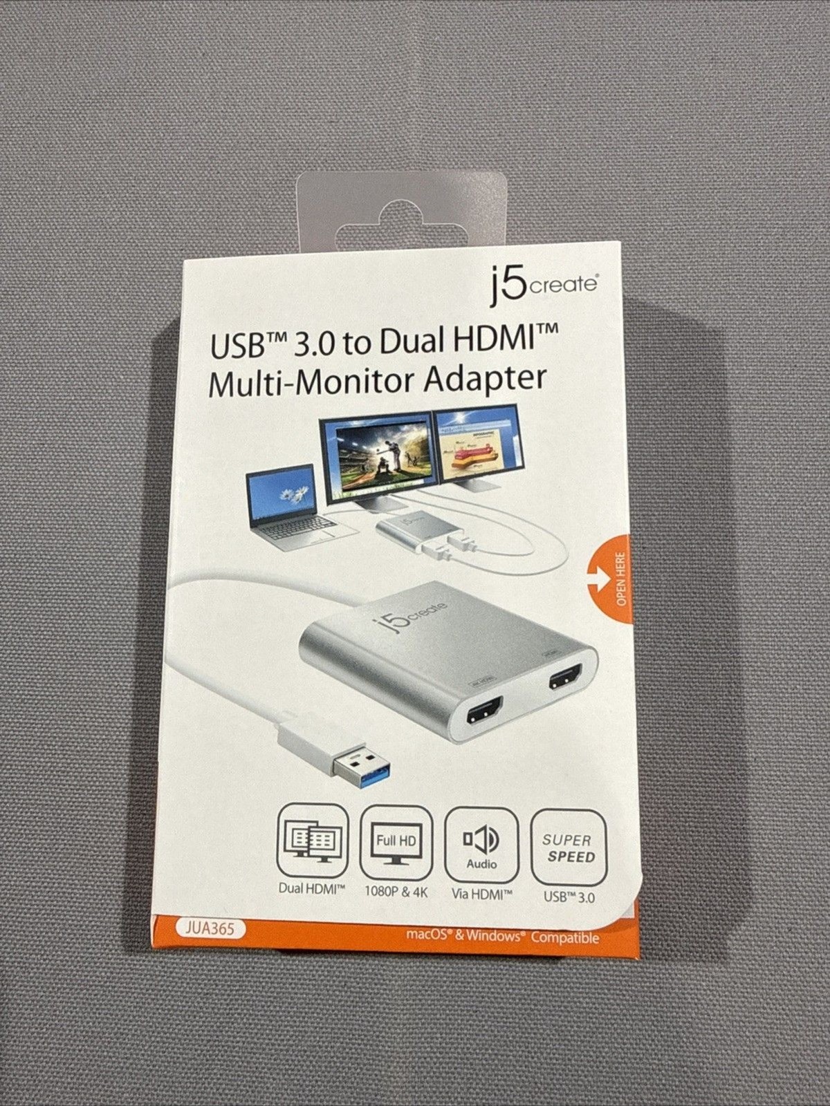 j5create USB 3.0 to Dual HDMI Multi-Monitor Adapter Silver JUA365 Windows/Mac