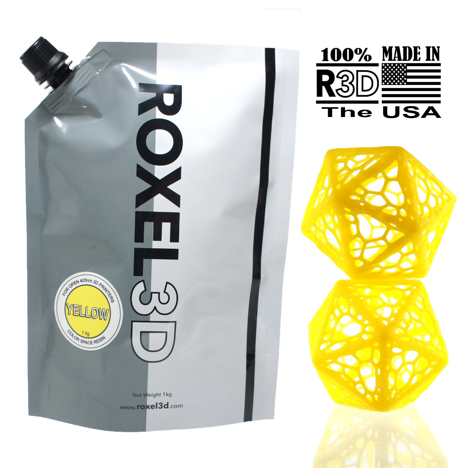 ROXEL3D 1KG YELLOW RESIN FOR OPEN 365-405nm MSLA/LCD/DLP 4k-8K 3D PRINTERS