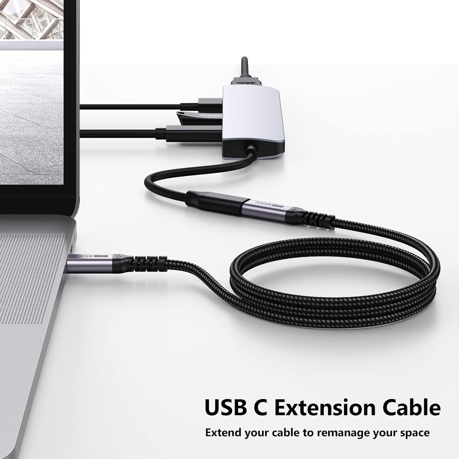 USB-C Type C Extension Cable 3/6 FT/10Gbps Male-Female 100W 5A Fast Charging PD