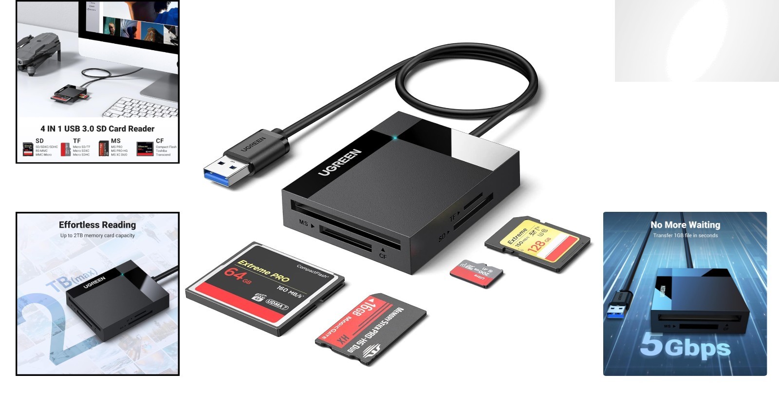 Portable USB 3.0 Card Reader – 5Gbps Transfer for Camera, Laptop, Smartphone