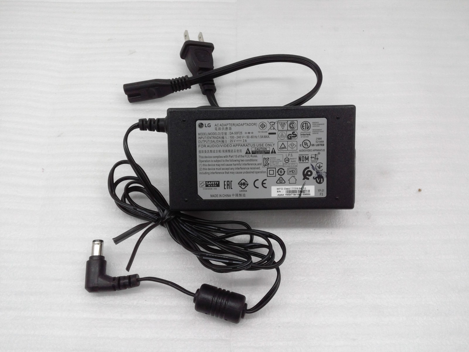 Genuine LG AC Adapter DA-50F25 25V 2A Power Supply Cord for LG Soundbar