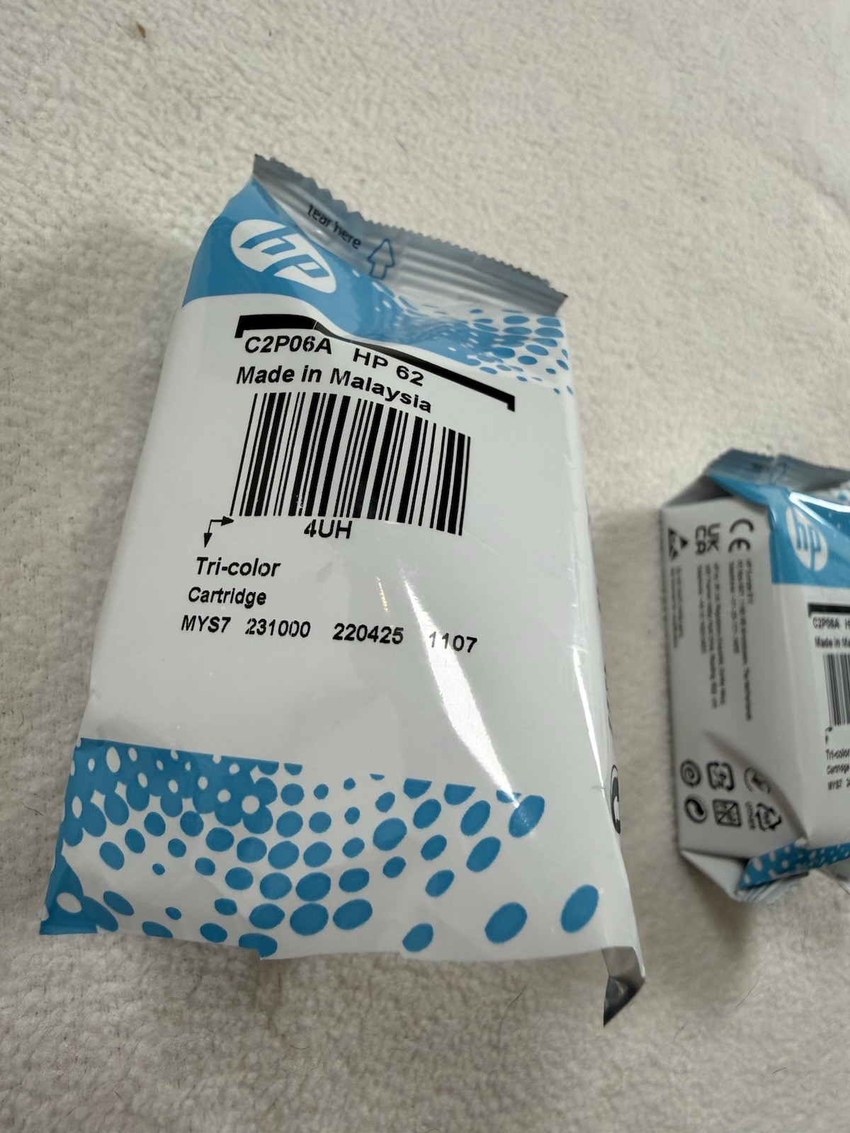 HP 62 Tri Color Ink Lot Of 2 Exp 1/25 Open Package NO BLACK Sealed Ink Wells
