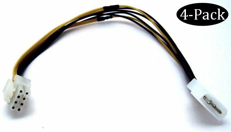 Lot of 4: NEW 13″ 4-pin Molex to 8pin/ 4+4-pin 12V Converter Power Adapter Cable