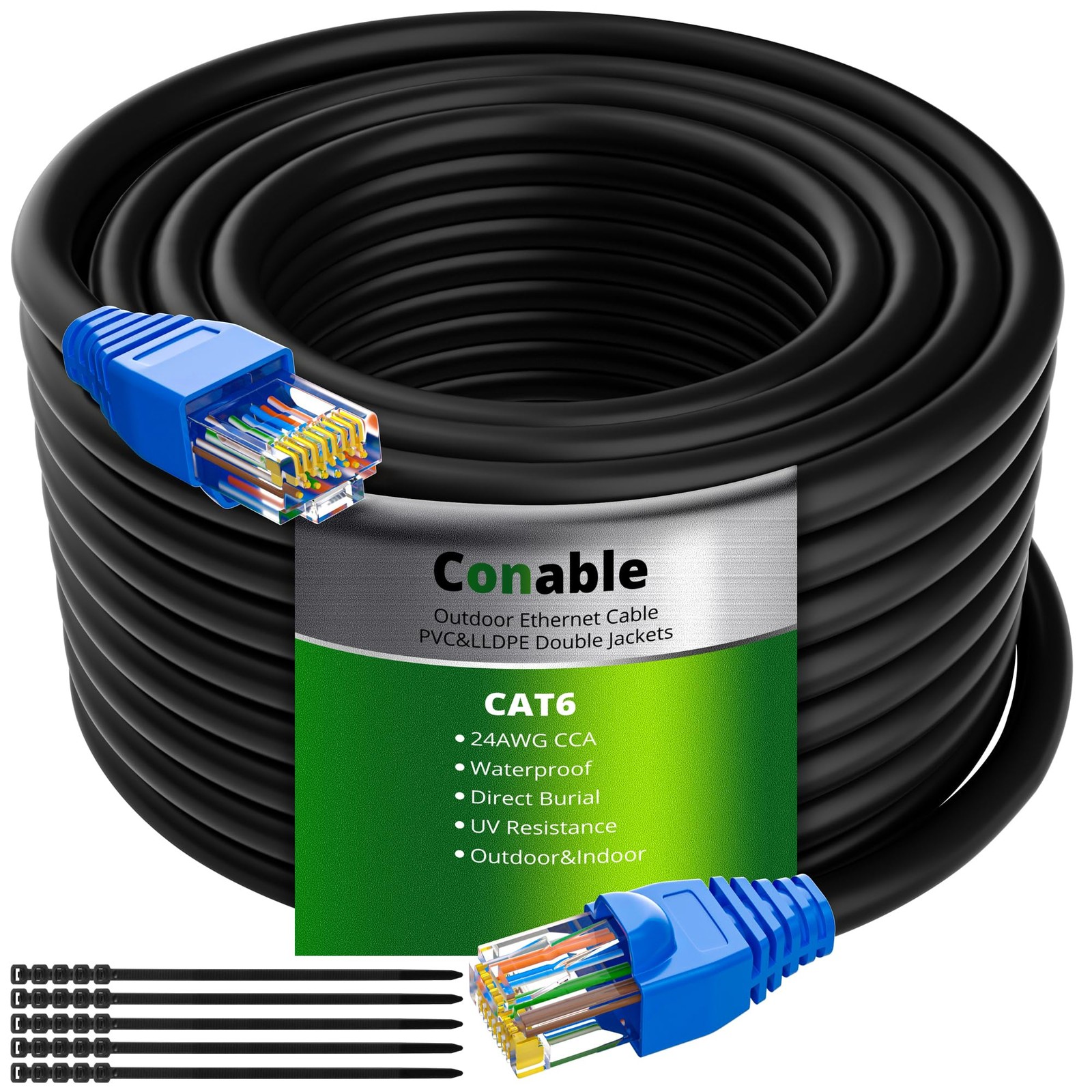 Cat6 Outdoor Ethernet Cable 400ft, Heavy Duty Double Jackets Internet Cord, W…