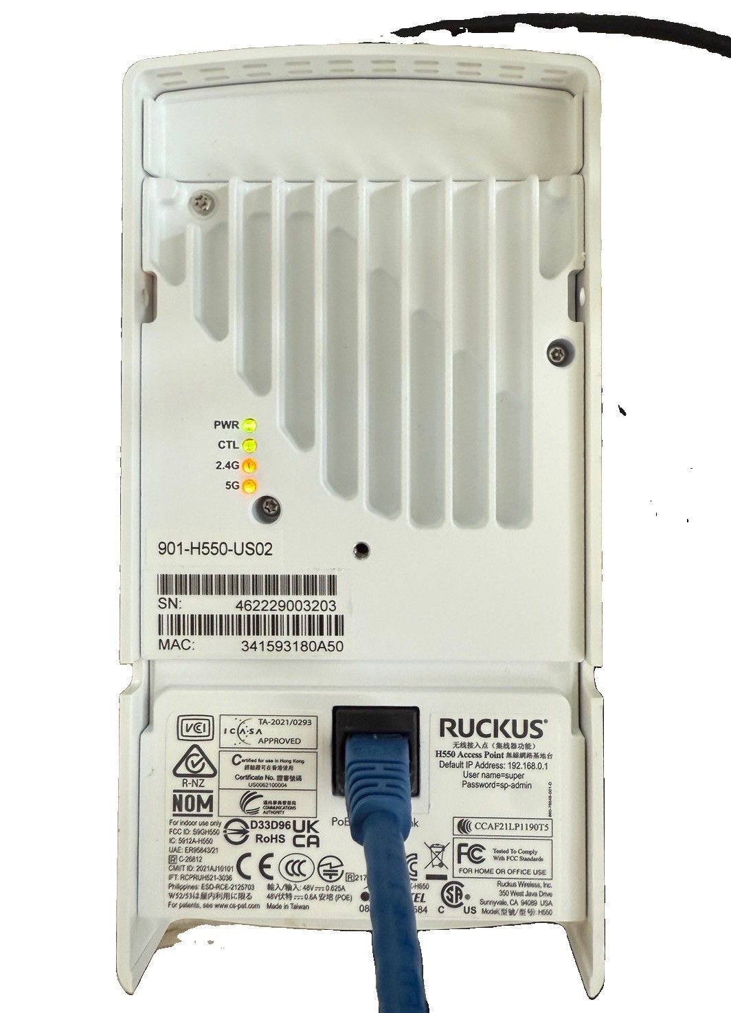 Ruckus H550 WiFi 6 (802.11ax) Indoor Access Point (901-H550-US02/00)
