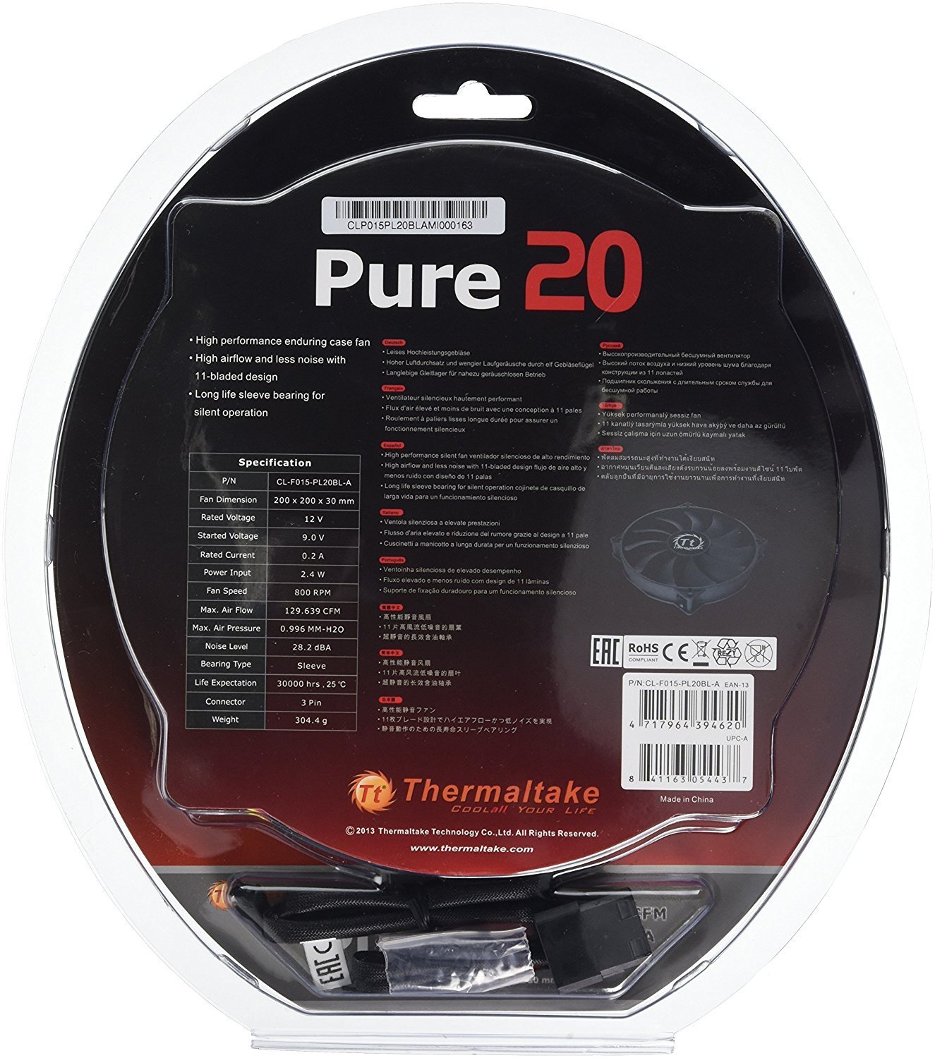 200mm Pure 20 Series Black 200x30mm Thick Quiet High Airflow Case Fan With Antiv