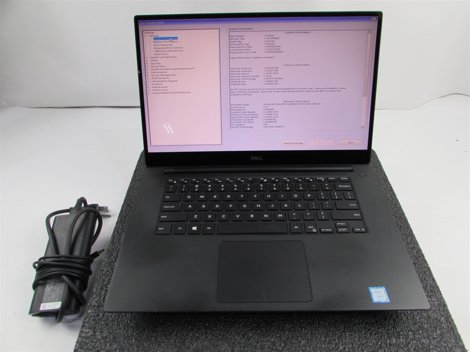 DELL PRECISION 5540 TOUCHSCREEN 4K I9-9980HK 512GB SSD 32GB RAM T2000 NO O.S