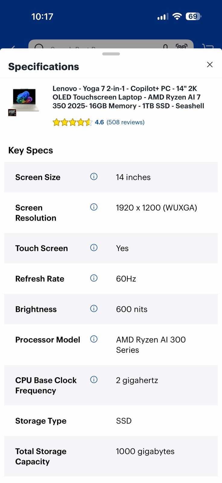 Lenovo Yoga 7 2-in-1 14in OLED Touch Ryzen AI 7 350 16GB 1TB SSD W11 Seashell