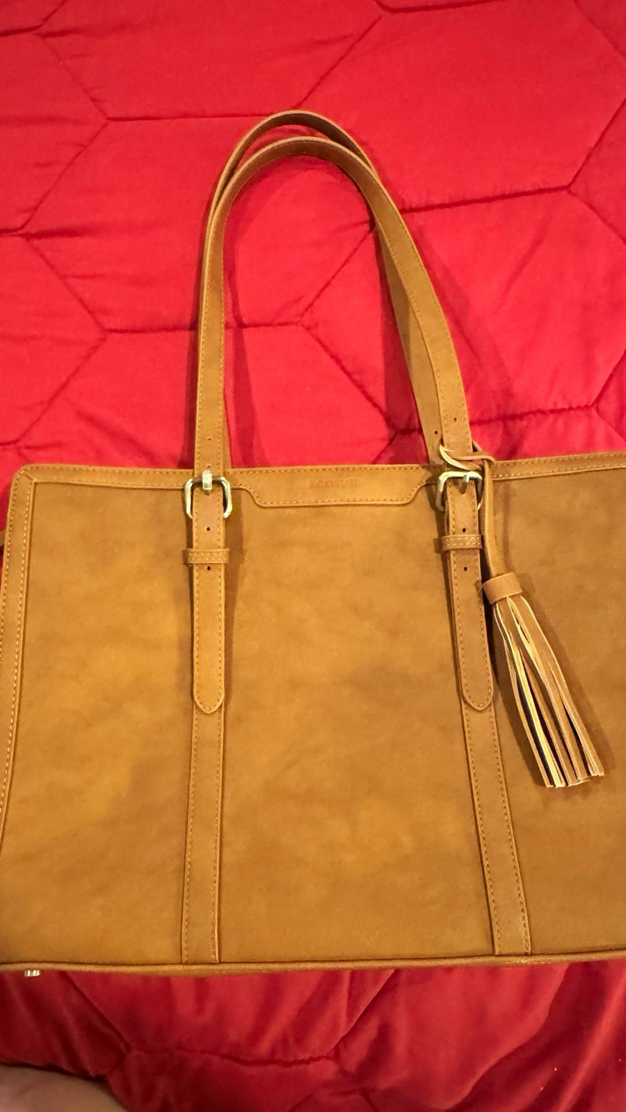 ECOSUSI NWOT, Brown Faux Leather 15in Laptop Tote, Padded Zipper, Shoulder Strap