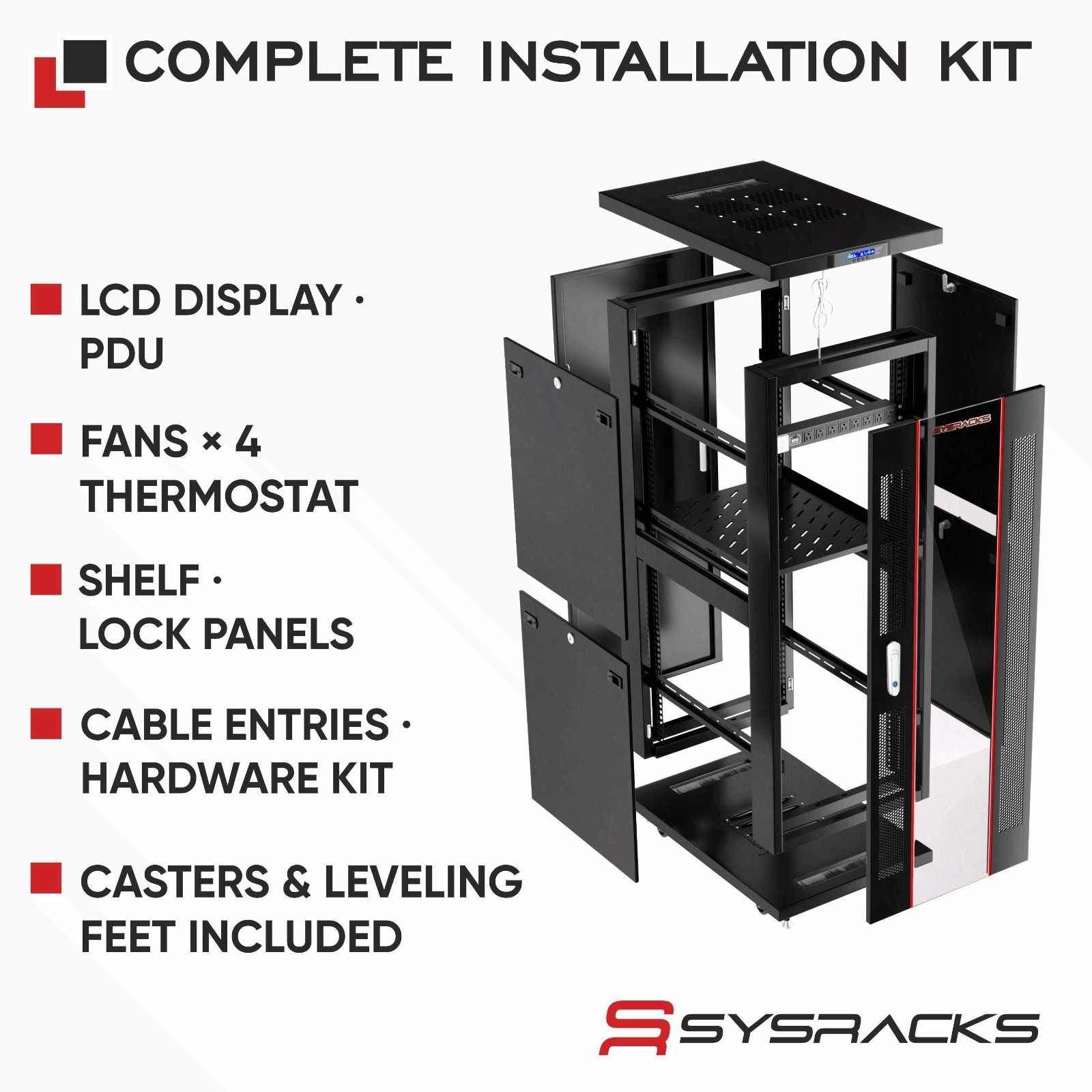 Sysracks 32U 24” Deep IT Network Data Server Rack Cabinet
