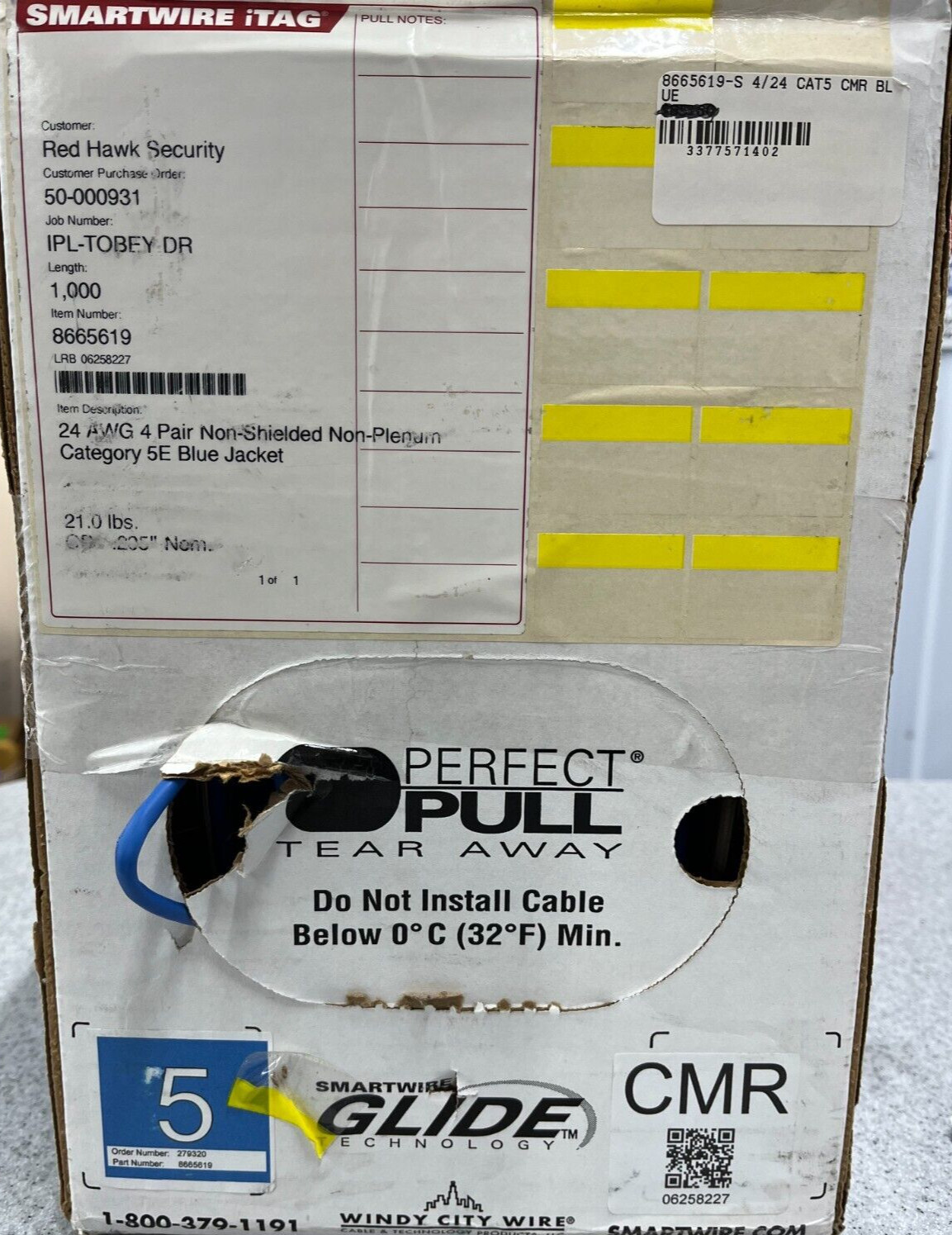 8665619 SMART WIRE 24 AWG 4 PAIR NON SHIELDED NON PLENUM CATEGORY 5E BLUE JACKET