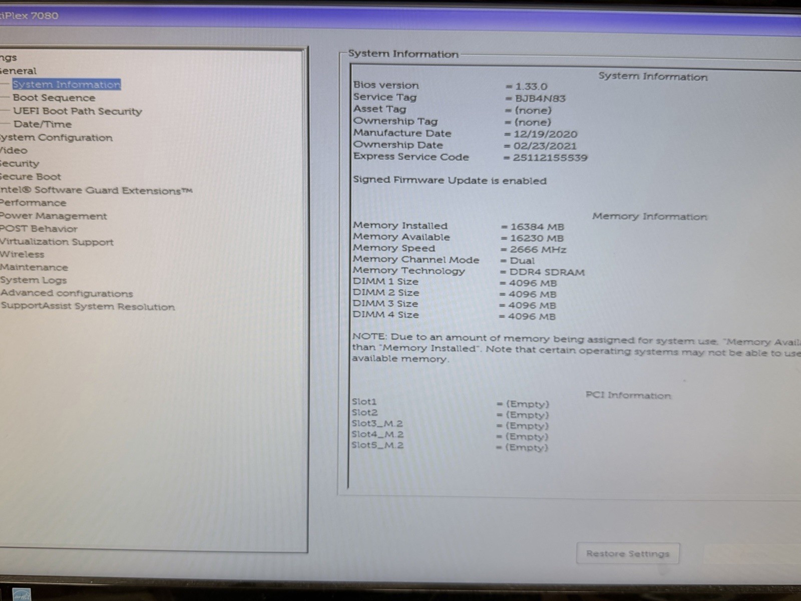 Dell OptiPlex SFF 7080 Core i5-10500 3.10GHz 16 GB RAM -NO HDD-