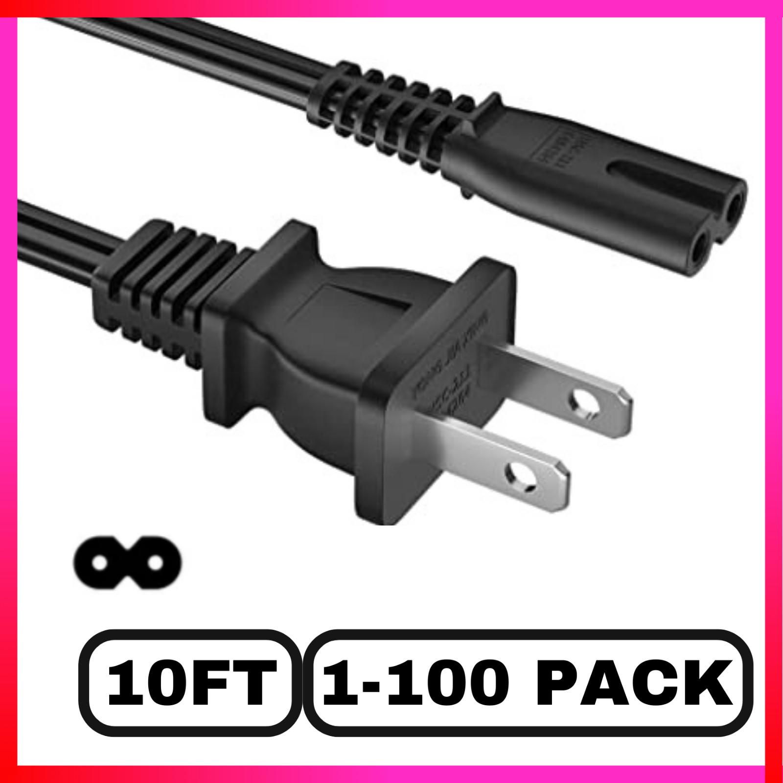 Long 10FT TV Power Cord for Samsung TCL Hisense Universal AC Cable 2 Prong LOT