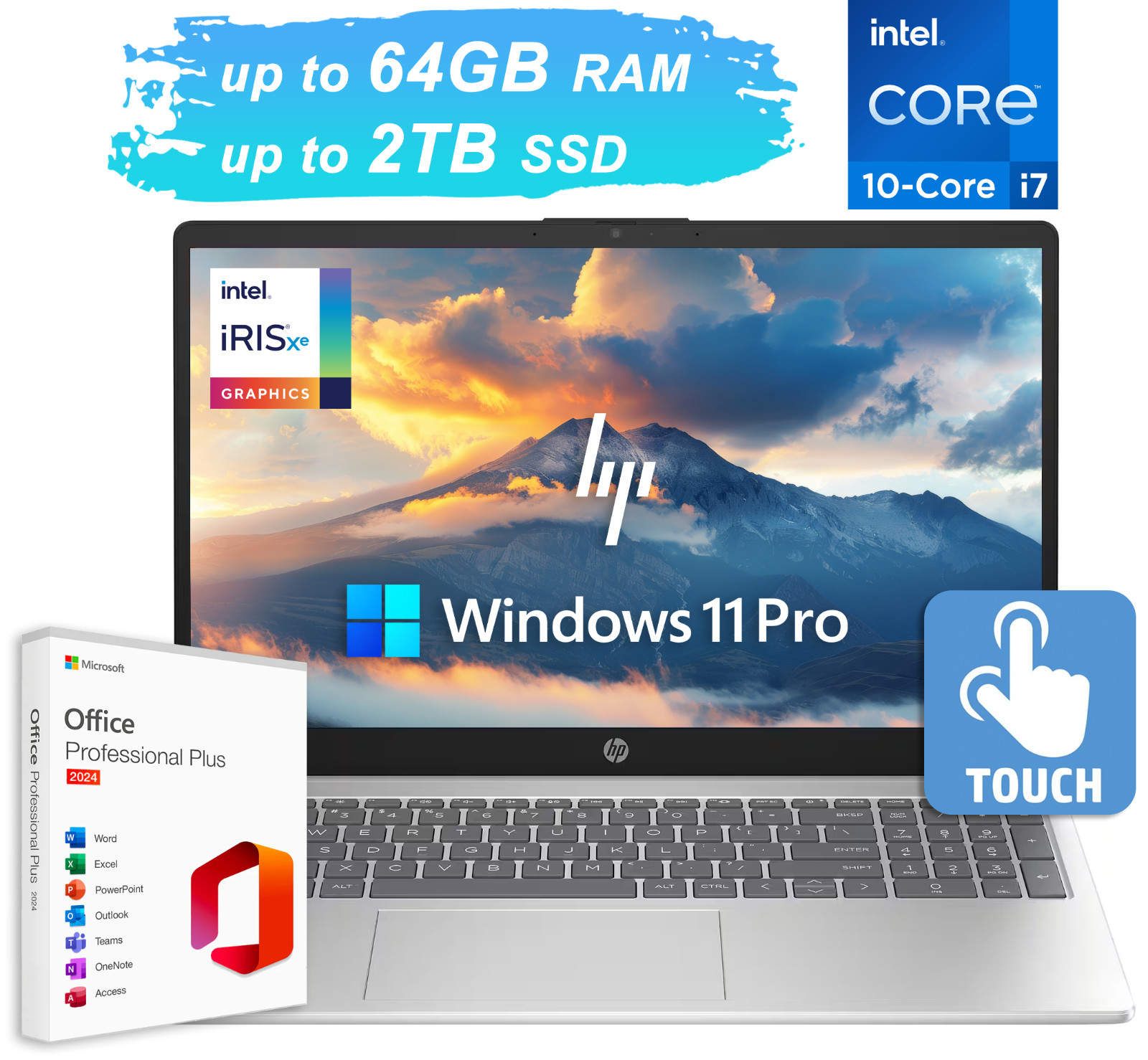 2026 HP Laptop Computer 15.6″ Touch, 10-Core Intel i7, Upto 64GB RAM 2TB SSD Pro