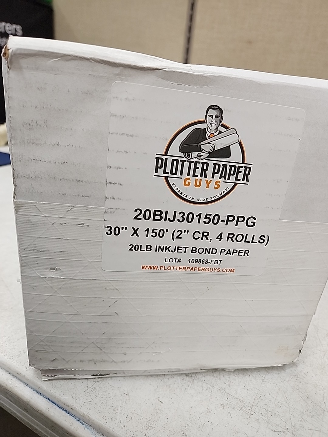 NEW Plotter Paper Guys 20Lbs Inkjet Bond Paper 30″ x 150″ (2″ CR, 4 Rolls)