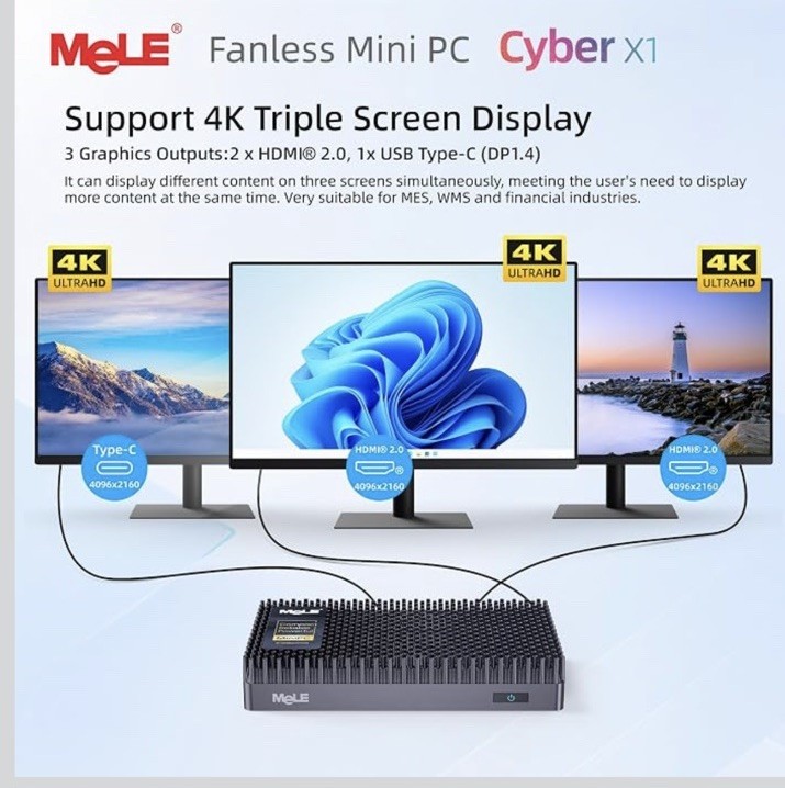 MeLE Cyber X1 Fanless Mini PC N150 (up to 3.6GHz) 16GB LPDDR5 512GB SSD