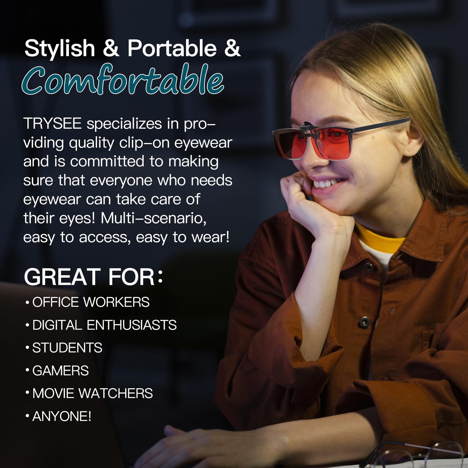 Blue Light Clip Ons for Glasses for Men Women Blue Light Blocker Fit Over Com…