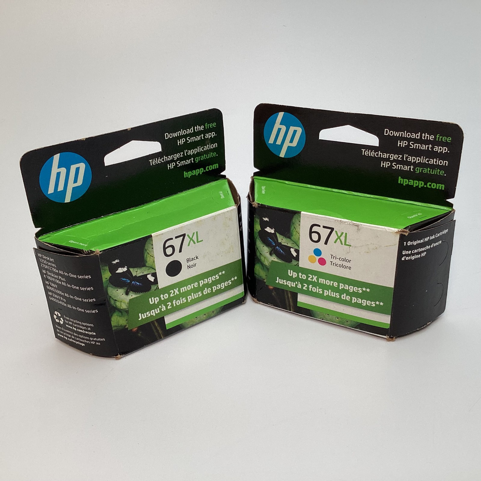 Lot of 2 HP 67XL Black & Tri-Color Ink Cartridges 3YM57AN 3YM58AN – 2023 & 2024