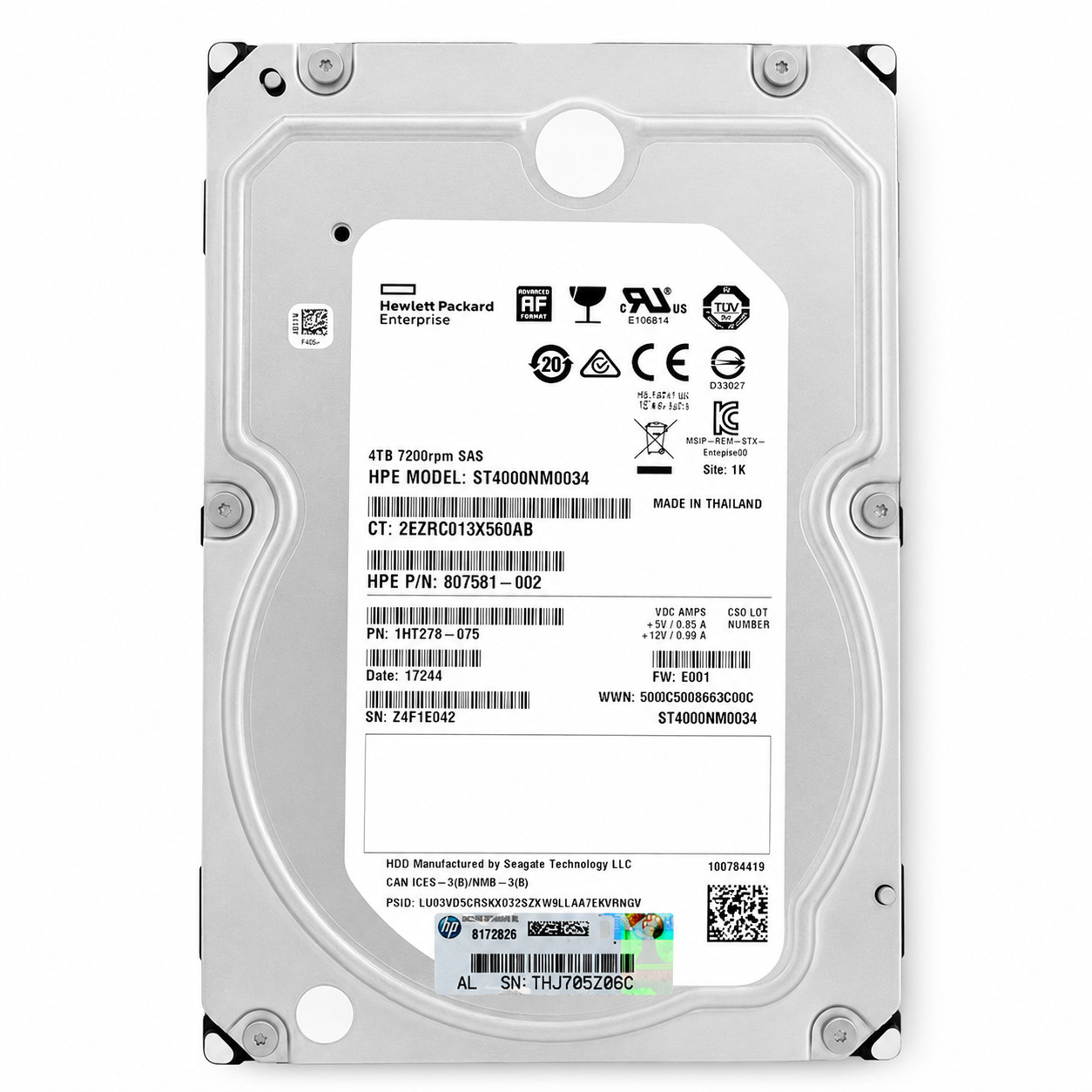 HPE 4TB SAS 12G 7.2K LFF 3.5 DP 512e HDD 807581-002 ST4000NM0034 807582-002