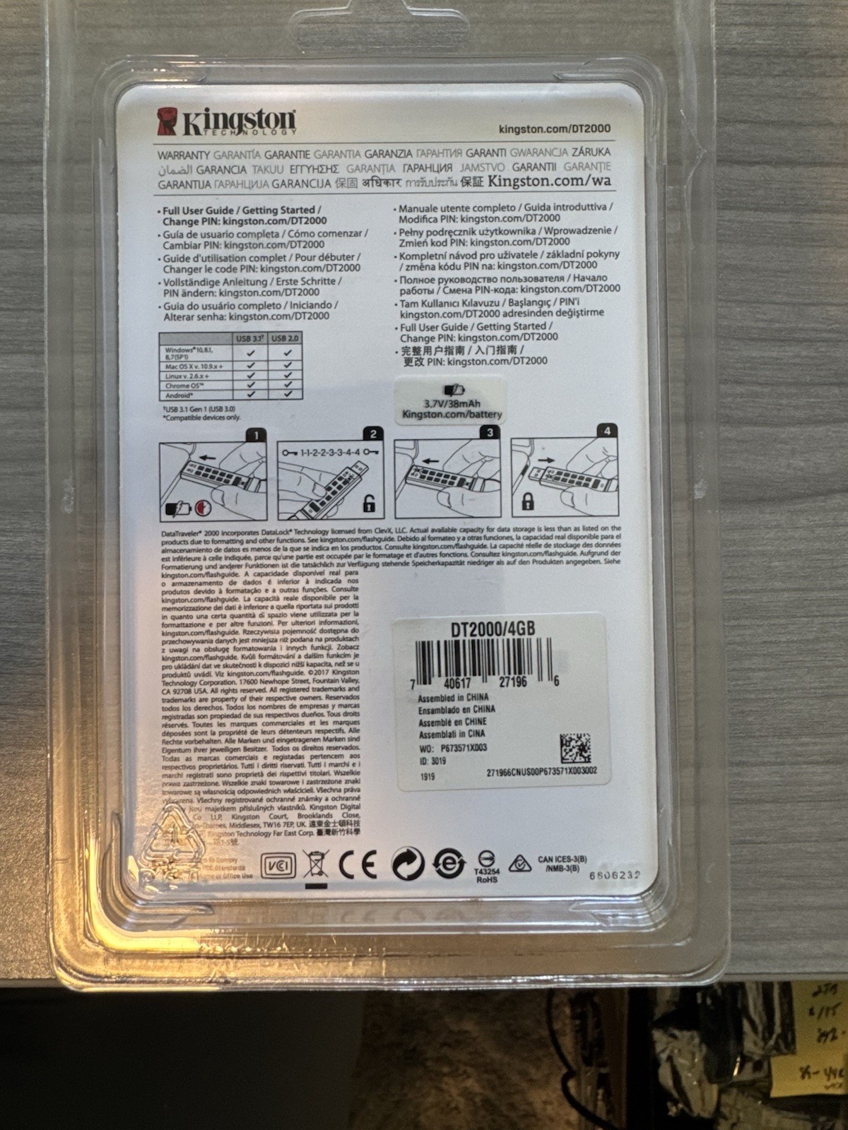 Kingston DataTraveler 2000 Encrypted Keypad USB Drive – Blue – NEW, SEALED