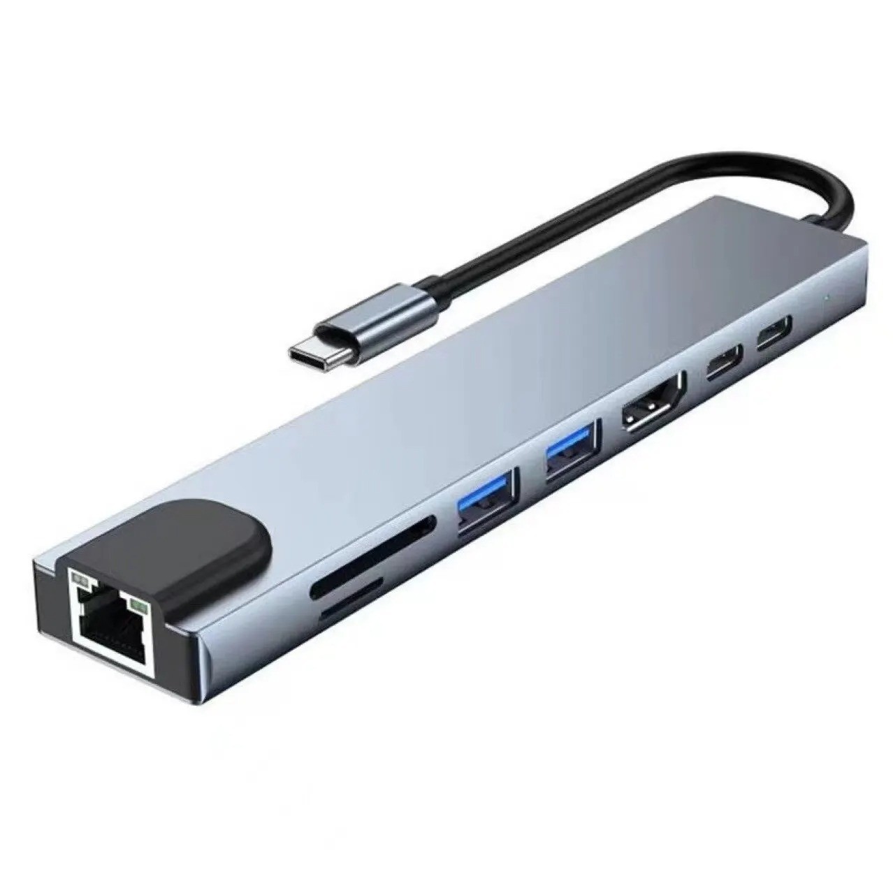 USB-C 8-in-1 Hub Adapter 4K HDMI RJ45 SD TF PD Fast Charge for MacBook Laptop
