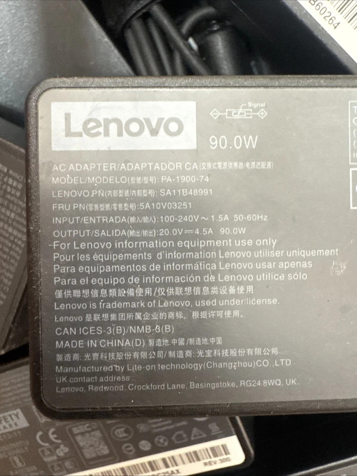 Lot of 5 Lenovo 90W 20V 4.5A Slim Yellow Tip AC Adapters adlx90nlc2a