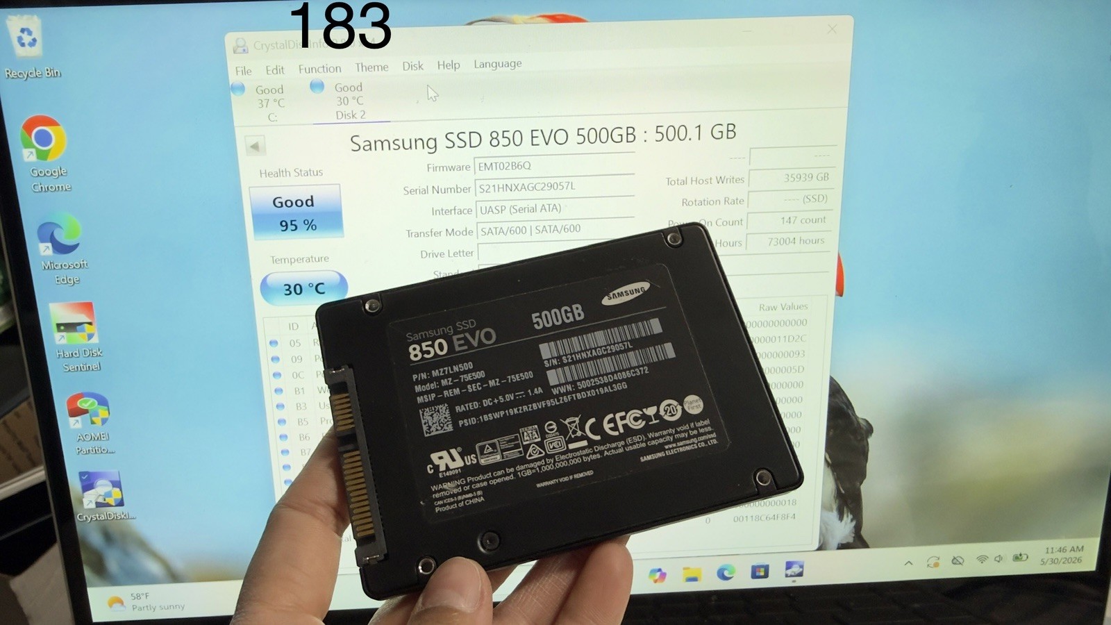 Samsung 850 EVO 500GB SSD 2.5″ SATA III MZ7LN500 MZ-75E500 Health Good 95%