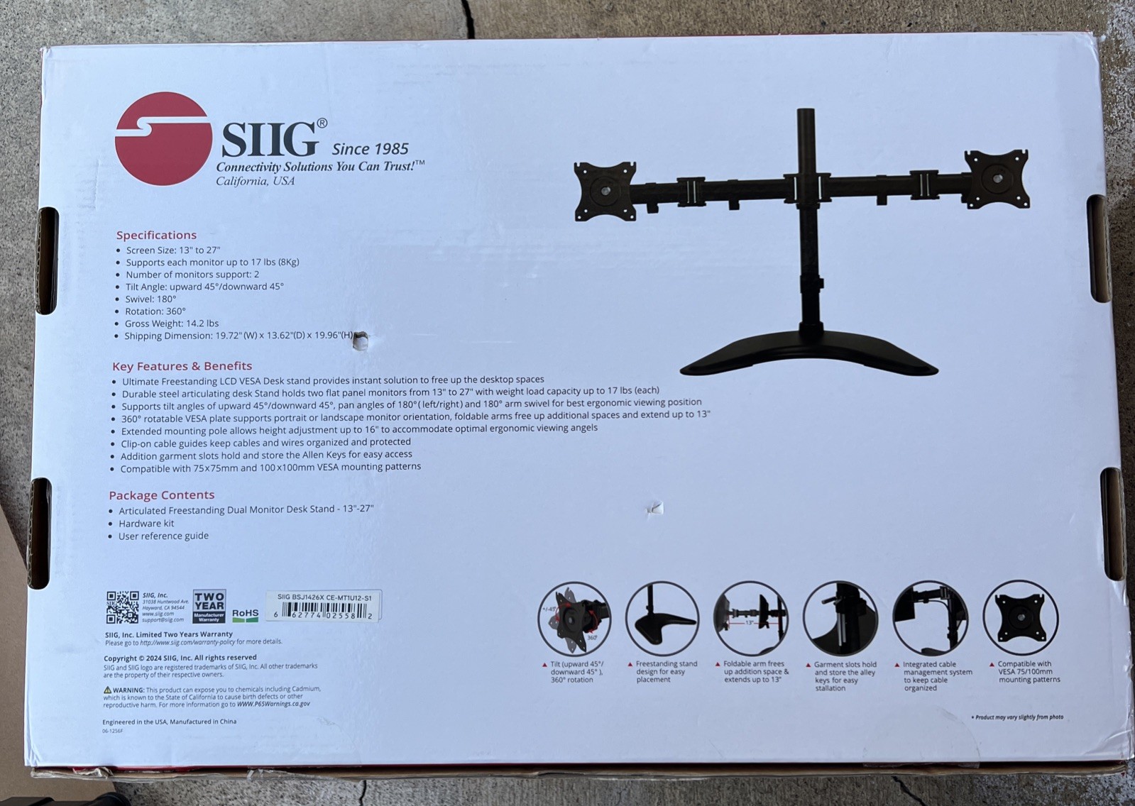 SIIG Articulated Freestanding Dual Monitor Desk Stand 13″- 27”