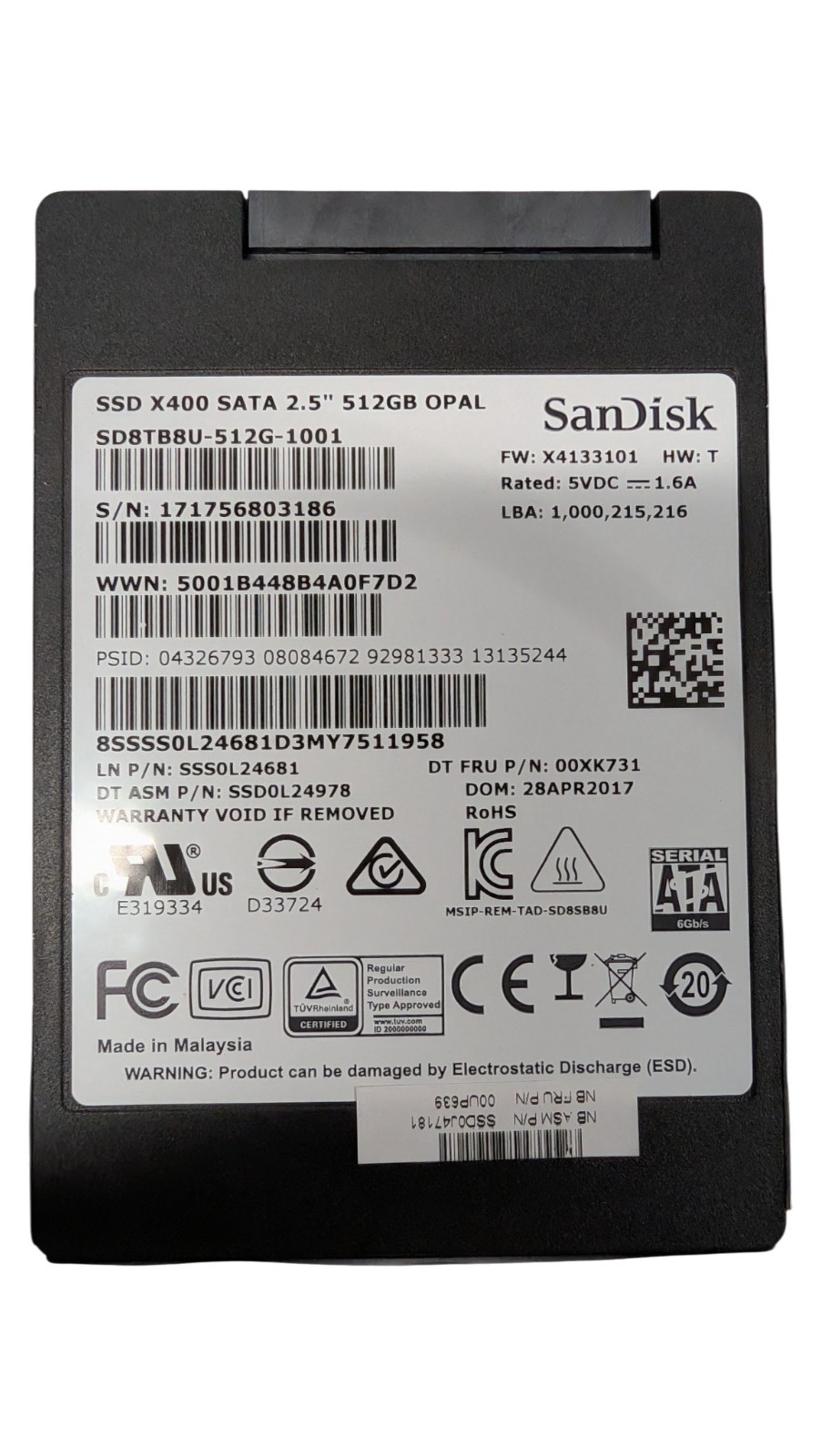 Sandisk X400 512GB 2.5″ SATA SSD OPAL – SD8TB8U-512G-1001