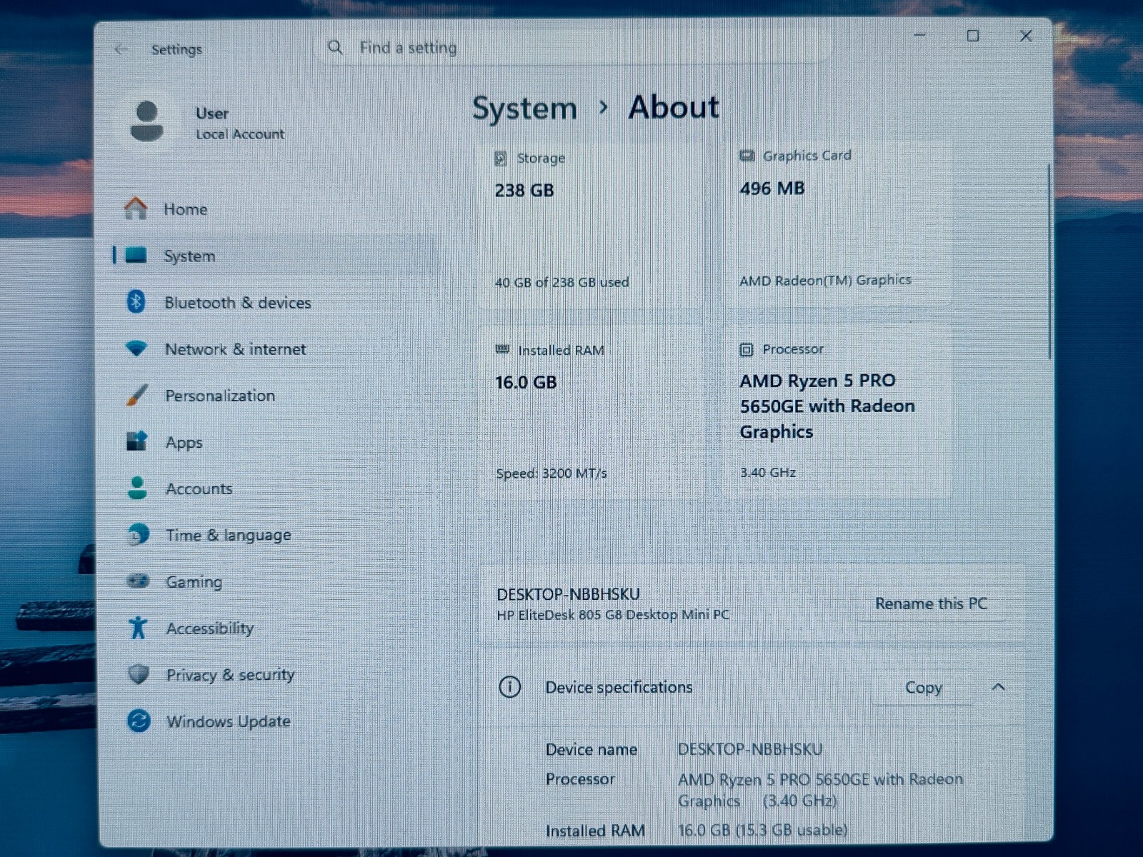 HP EliteDesk 805 G8 Mini AMD R5 Pro 5650GE 3.4GHz Radeon 16GB 256GB SSD WiFi 65W