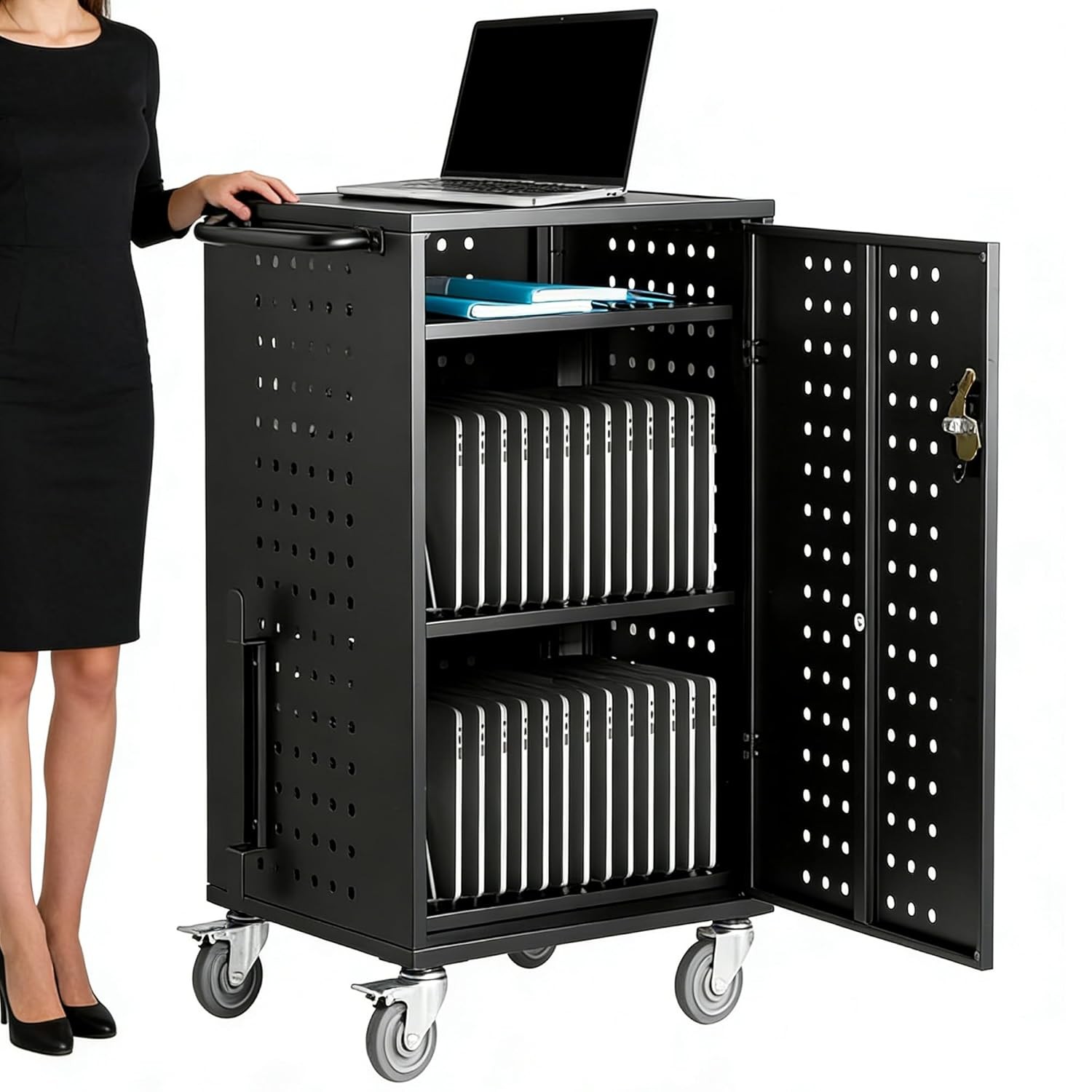 Mobile Laptop Charging Cart with Lock & Key-Cart Up To 15.6″ Device,16/20/32 Pcs