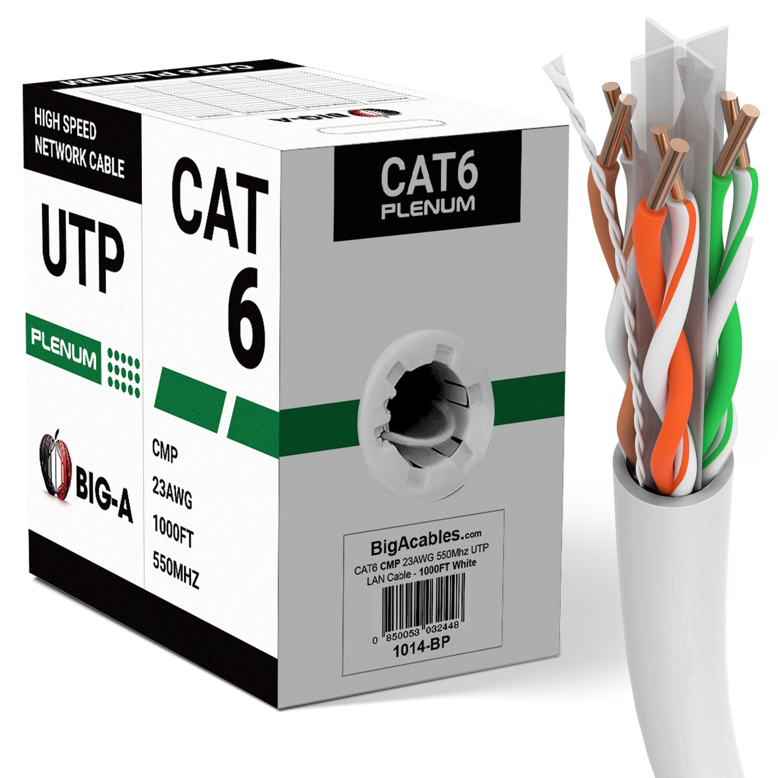 Big A – Cat6 Plenum Cable 1000 Feet CMP Cat 6 Ethernet UTP Network Cord – White