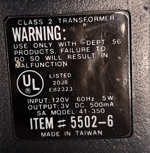 3 OUTPUT MODEL 5502-6 DEPT 56 Class 2 Transformer 12 VAC 500mA Power Supply 95