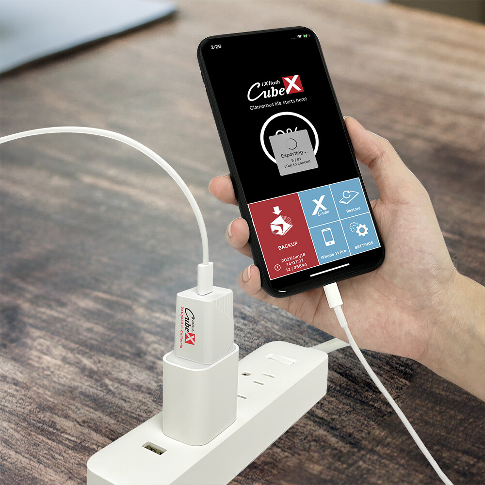iXflash Cube 128GB iPhone iPad Auto Backup Photo Storage Memory Drive MFi USB-C