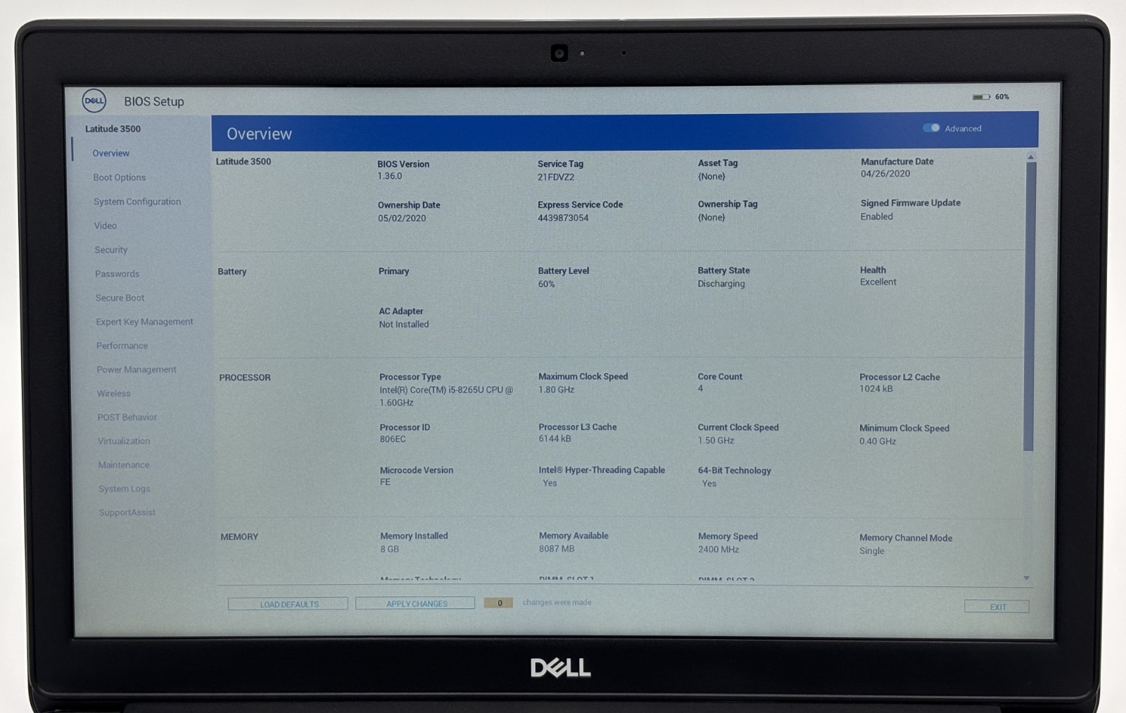Dell Latitude 3500 15.6″ Laptop Intel i5-8265U 8GB RAM 256GB SSD Windows 11 Pro