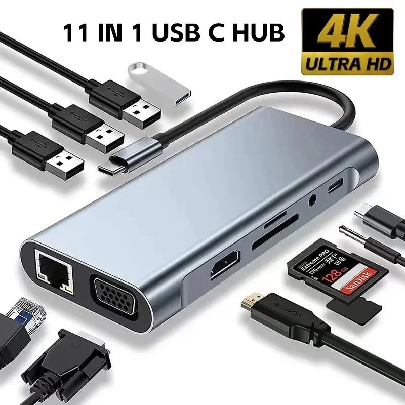8 in 1 USB-C Hub Type C To USB 3.0 4K HDMI PD Adapter For iPhone Macbook Pro Air