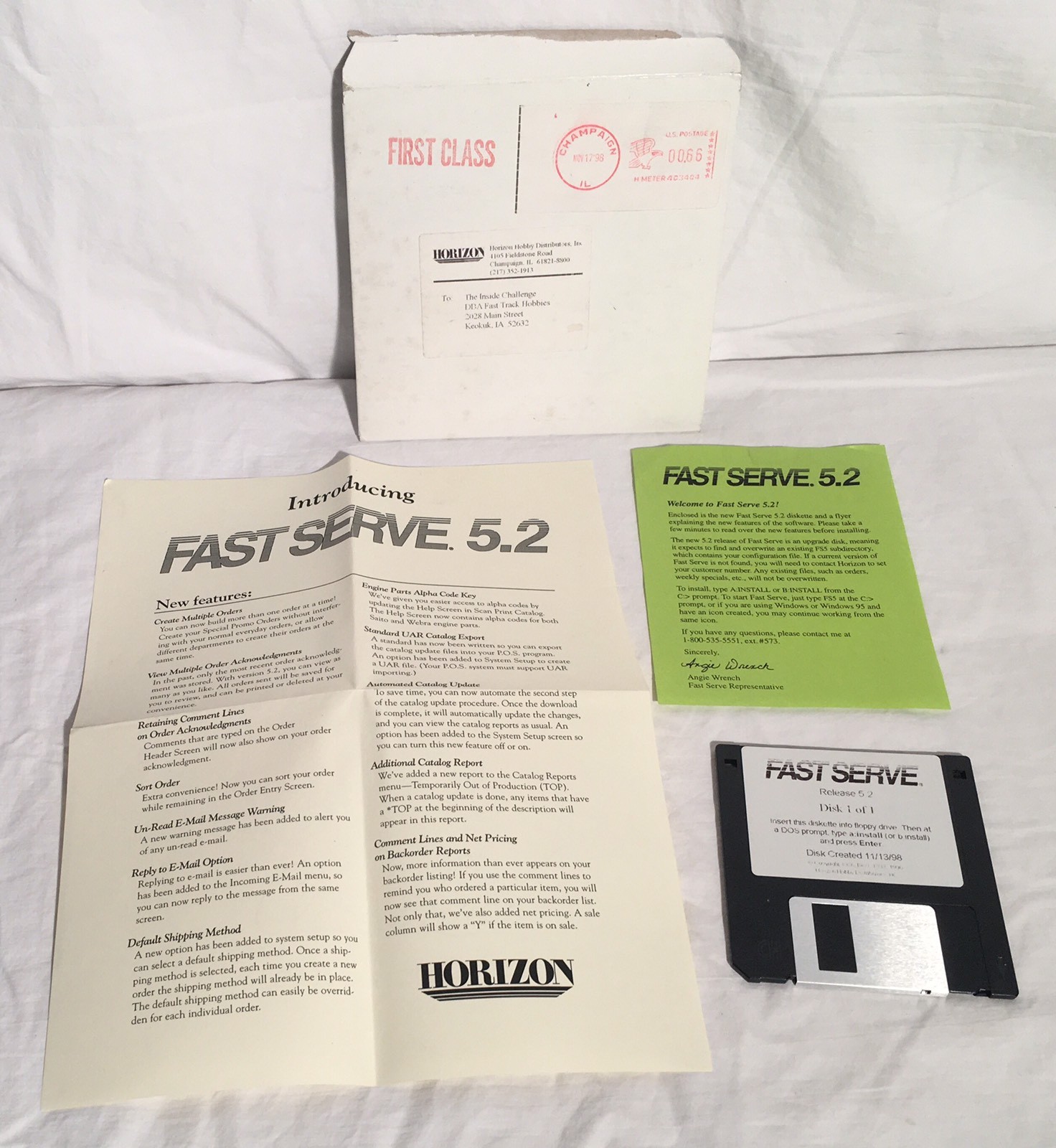 Vintage Horizon Hobby FAST SERVE 5.2 Business Software DOS 3.5″ Disk In Envelope