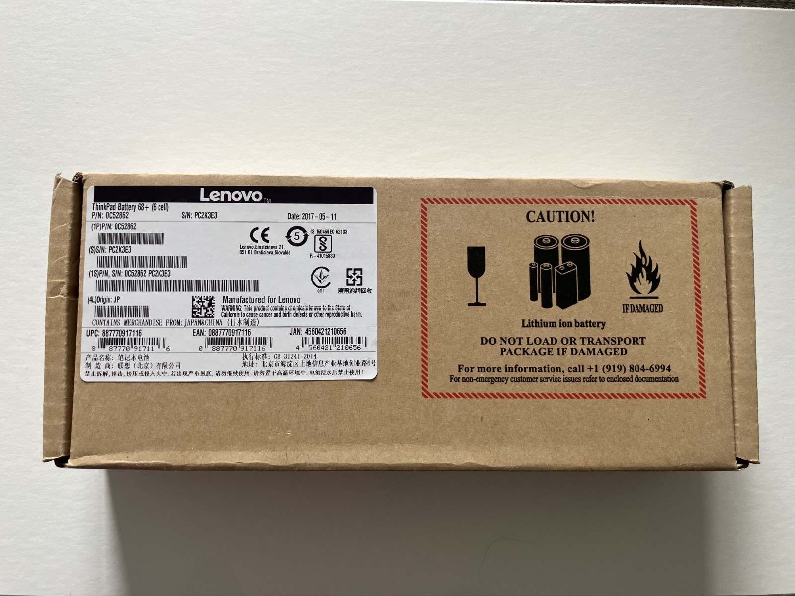 New OEM Lenovo ThinkPad 6 Cell Battery 68+ 72Wh 0C52862 T440 T450 T460 X240 USA