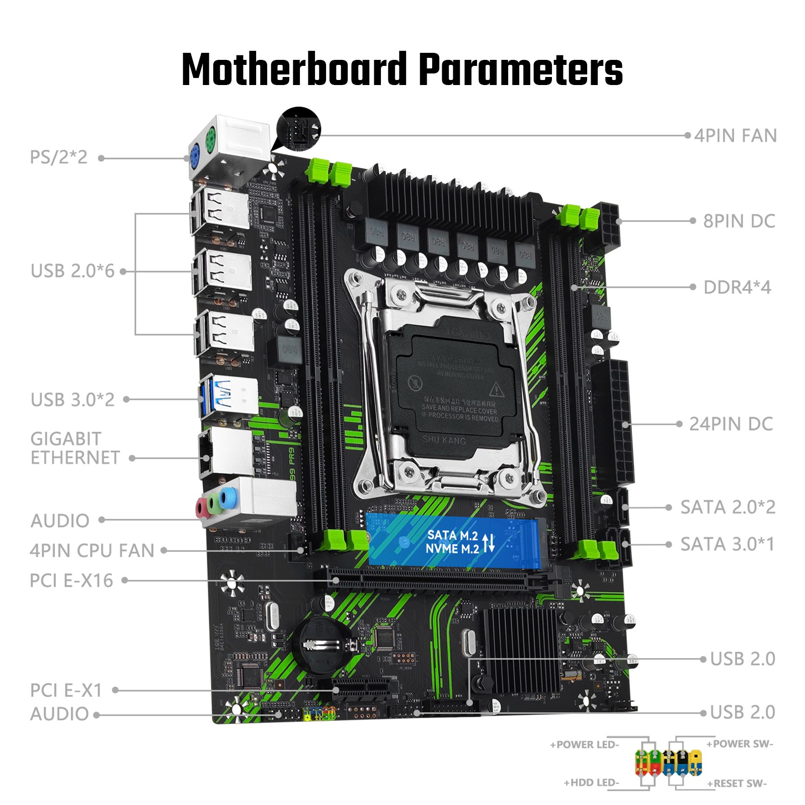 X99 PR9 LGA 2011-v3 Motherboard Four Channal SATA 3.0 M.2 for Intel Xeon E5 V3/4