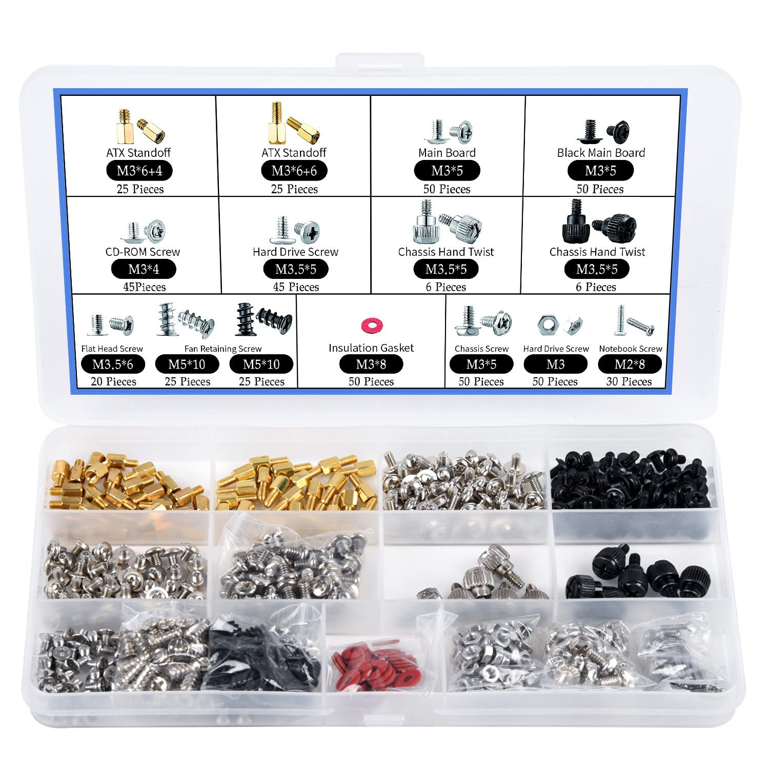 502PC Computer Motherboard Screws Kit, Motherboard Standoffs Screws for Universa