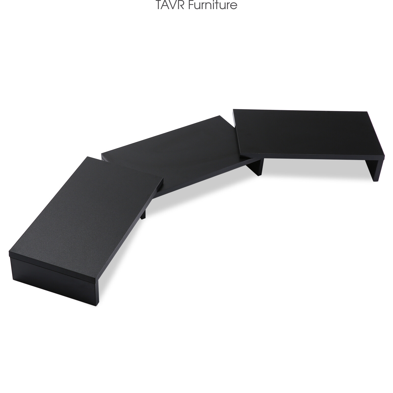 Black Wood Dual Monitor Stand Risers with Length and Angle Adjustable 3 Shelf