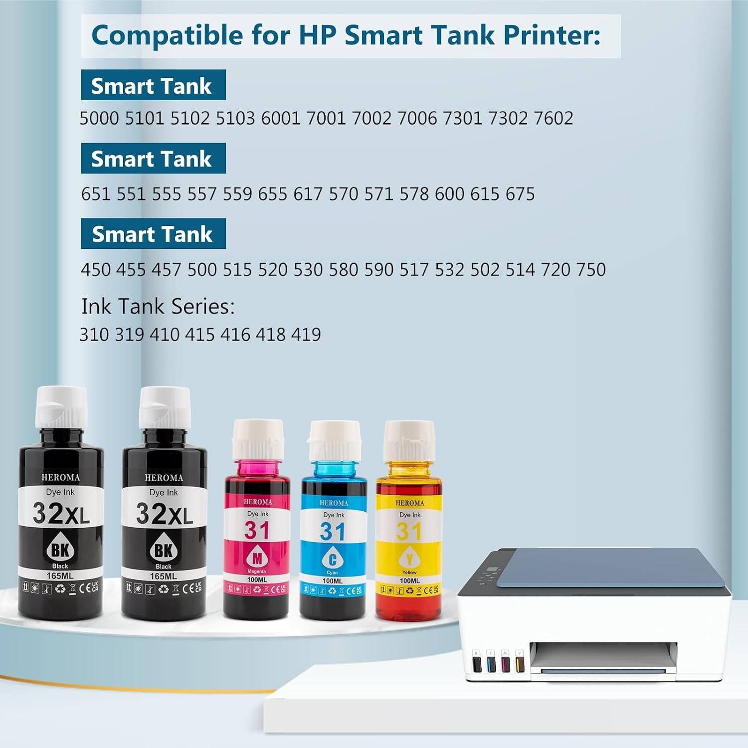 Compatible HP 31 32XL Ink Bottle Set Refill for HP Smart Tank 651 5100 5101 5
