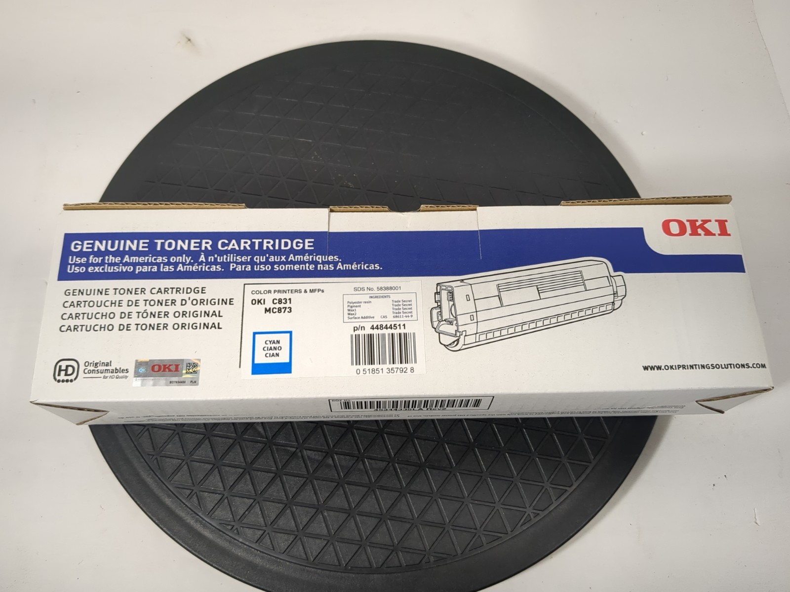 Genuine OKI Cyan Toner Cartridge for OKI C831 MC873 P/N 44844511