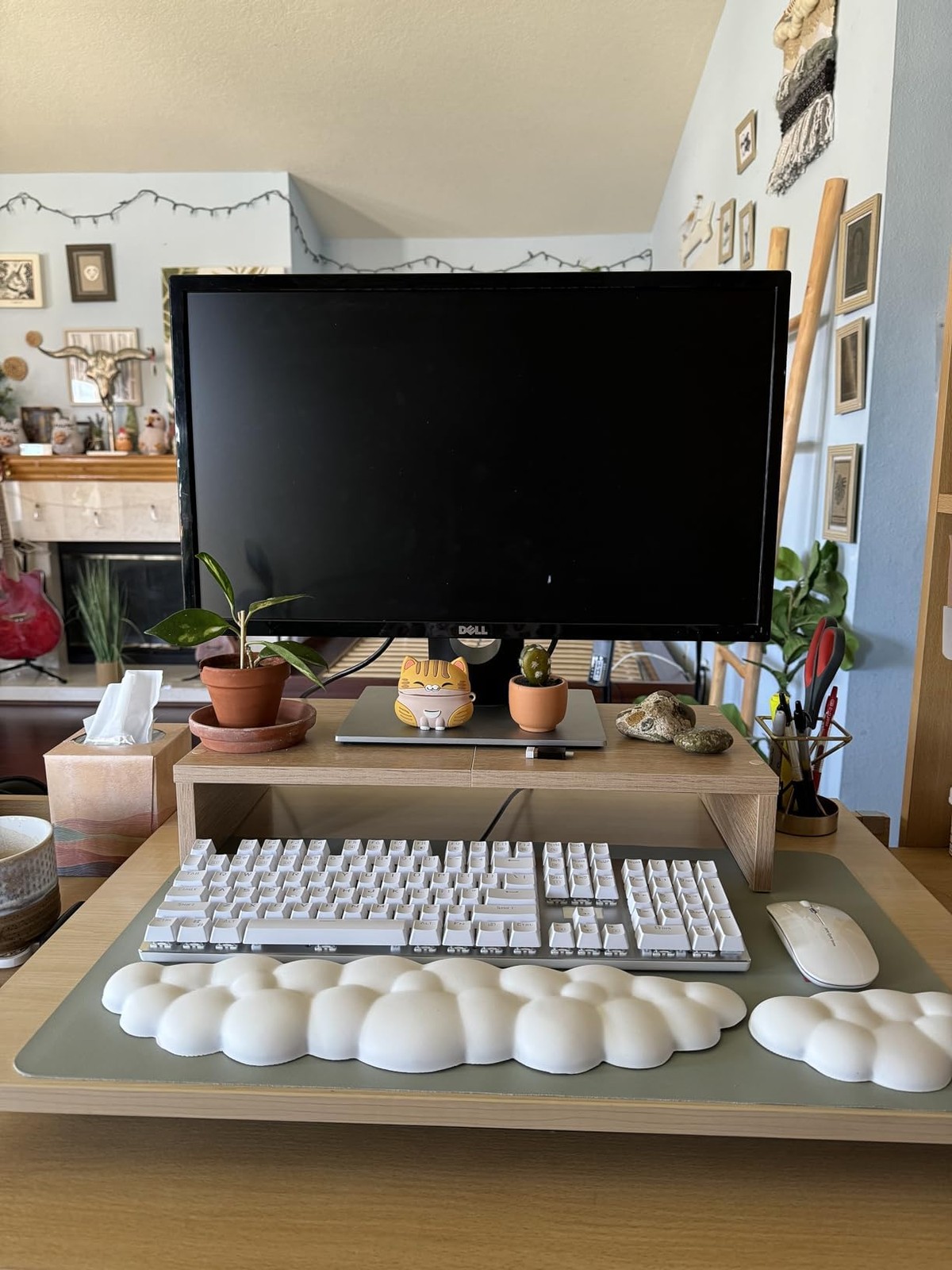 JIKIOU Upgrade Leather Cloud Keyboard Wrist Rest, 16.9×4.3×0.82in, 01white