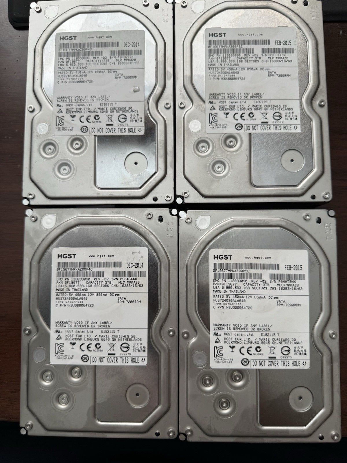 4 HGST Ultrastar Lot 7K4000 3TB 7200RPM SATA 3.5″ Hard Drive HDD HUS724030ALA640